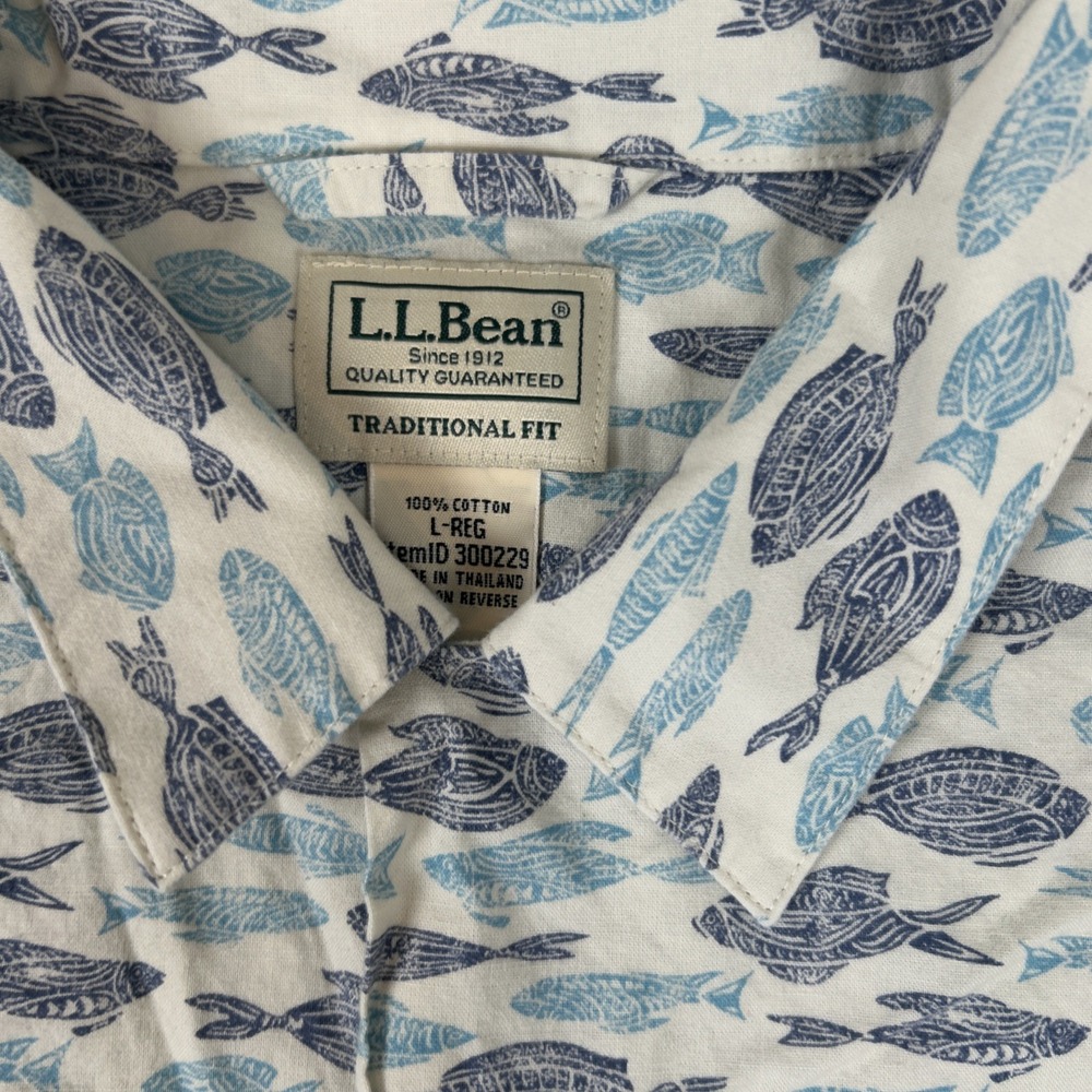 Vintage 90s LL Bean Hawiian Button Up Shirt Men's Large Traditional Fit Blue - Picture 2 of 5